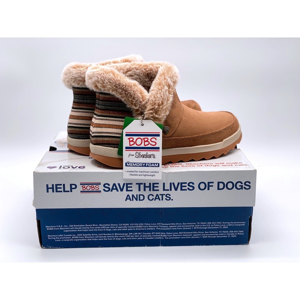 Skechers BOBS Cozy Chill Comfy Break‎ Chestnut Vegan Fur Boots 114534 Womens 5.5